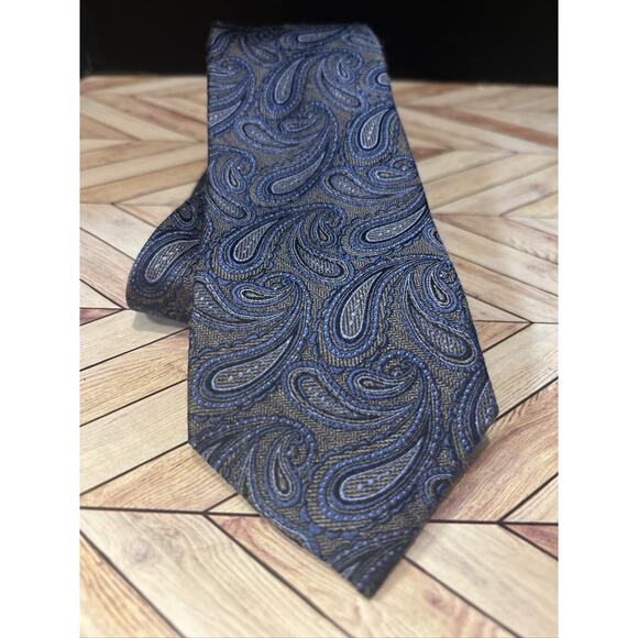 Pronto Uomo Tie / Blue Gray Paisley/ 3” Width - Picture 1 of 3
